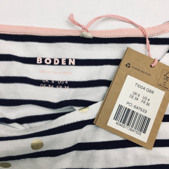 NEW Boden Breton Black & White Striped Long Sleeve Tee Gold Dots size 4 - Picture 3 of 7